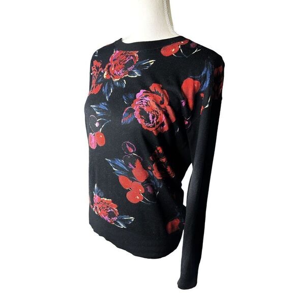 DKNY Silk & Cashmere Roses And Cherries Lightweight Long Sleeve Sweater Sz S - Picture 2 of 6